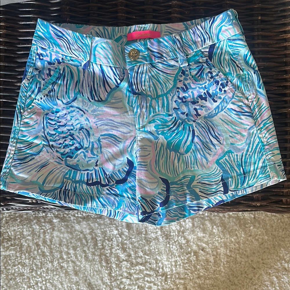 Lilly Pulitzer Mid-Waist Blue and Pink Tropical Shorts